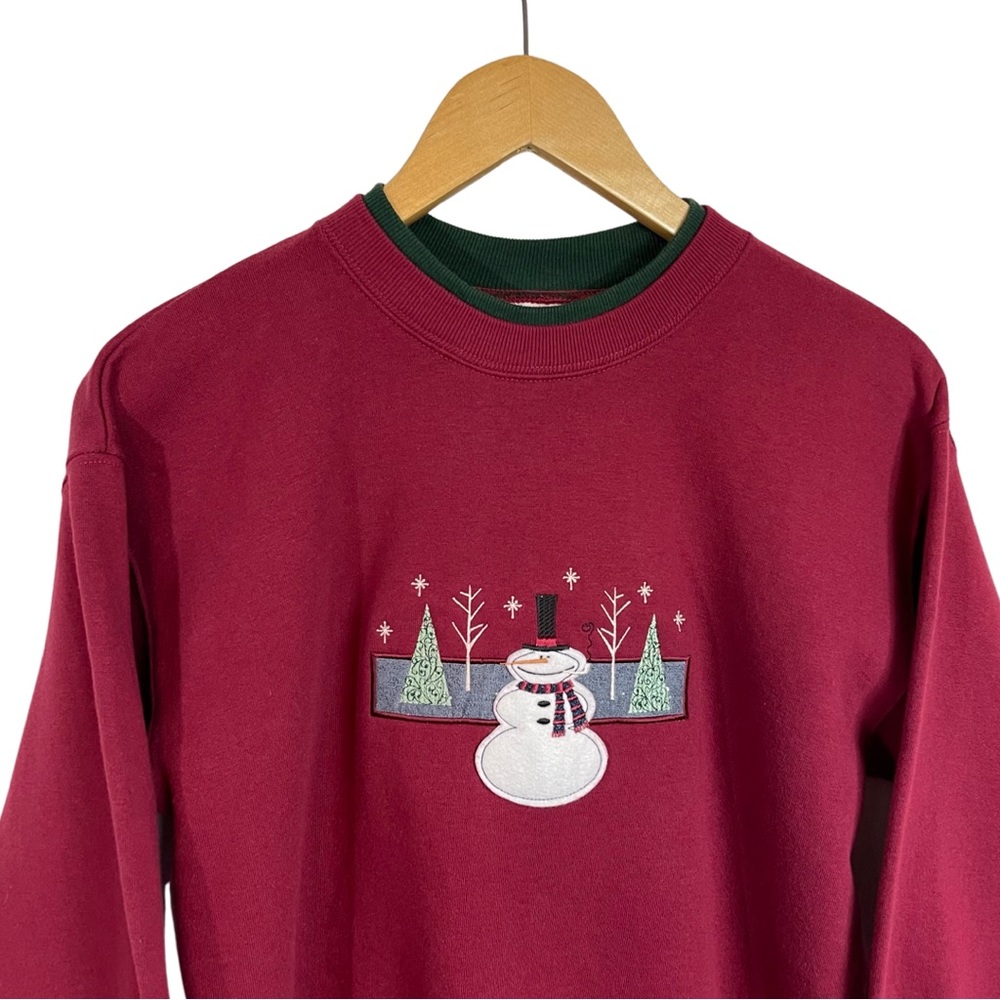 Vintage MC Sportswear Cozy Snowman Sweater S Petite Double Crew Neck Christmas - Picture 2 of 6